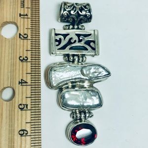 Garnet Blister Pearls Sterling Silver Pendant